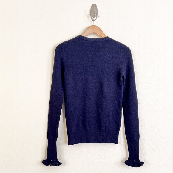 New GWYN Bunny 100% Merino Wool Ruffle Trim Sweater in Navy Blue - Picture 10 of 11